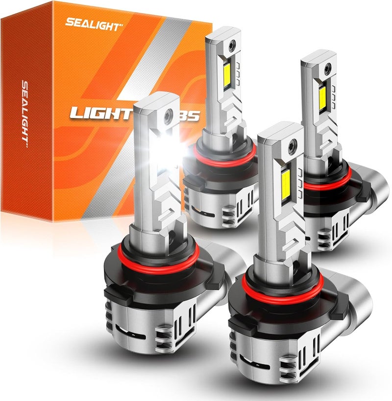 SEALIGHT HB3 9006 Bulbs, 60000LM 8X Brightness 9005 HB4 Bulbs, 6500K Cool White, 15000RPM Fan, Plug and Play, IP68 Waterproof Light Bulbs, Pack of 4 - Image 1